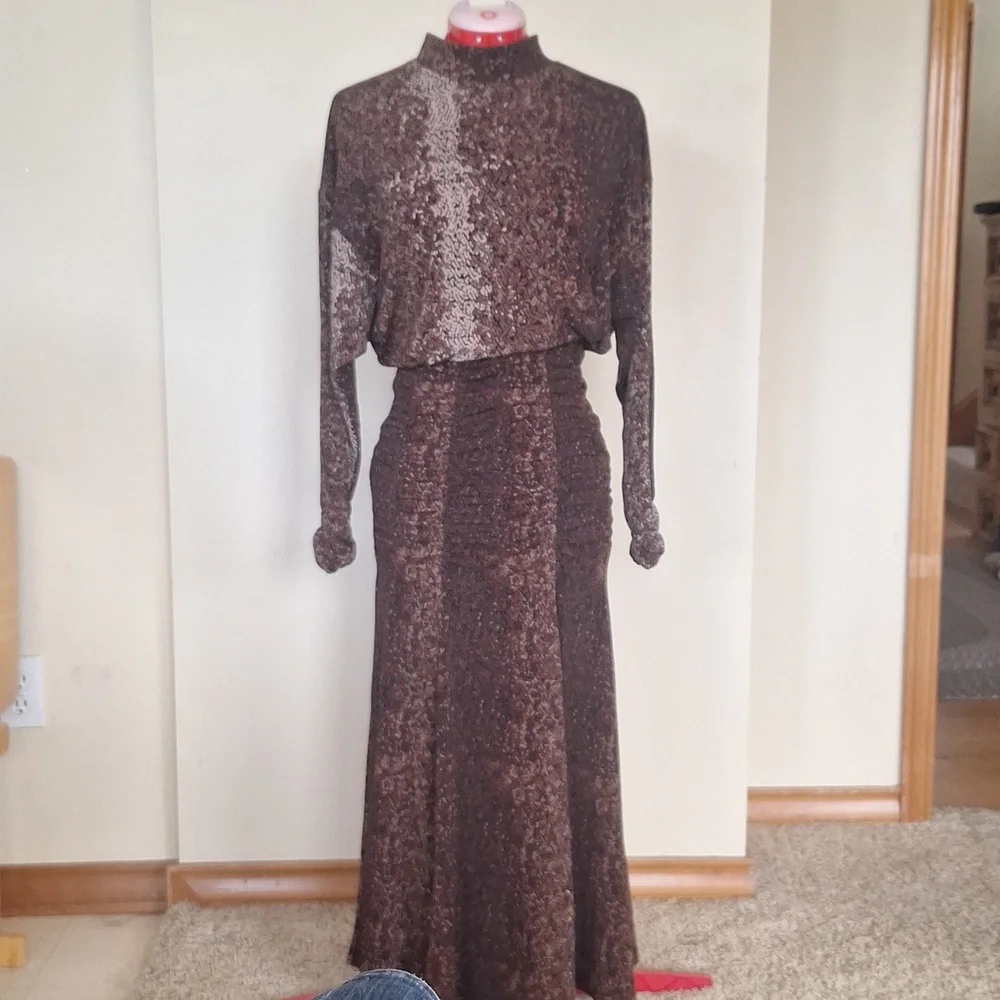 H&M Pretty Long Brown & Tan Dress Size S - Picture 1 of 16